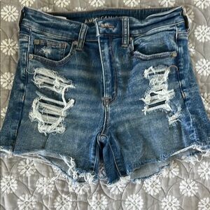 American Eagle Outfitters Blue Distressed Jean Shorts